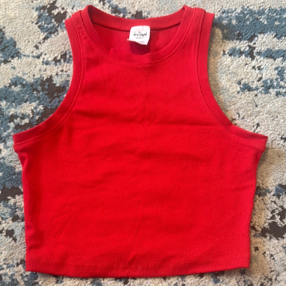 Red Ribbed Tank Top